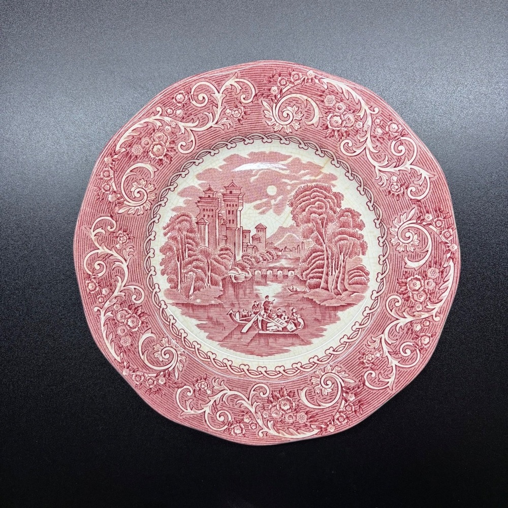 Vintage Staffordshire Ironstone Plate with a Red River Scene Canterbury 10"